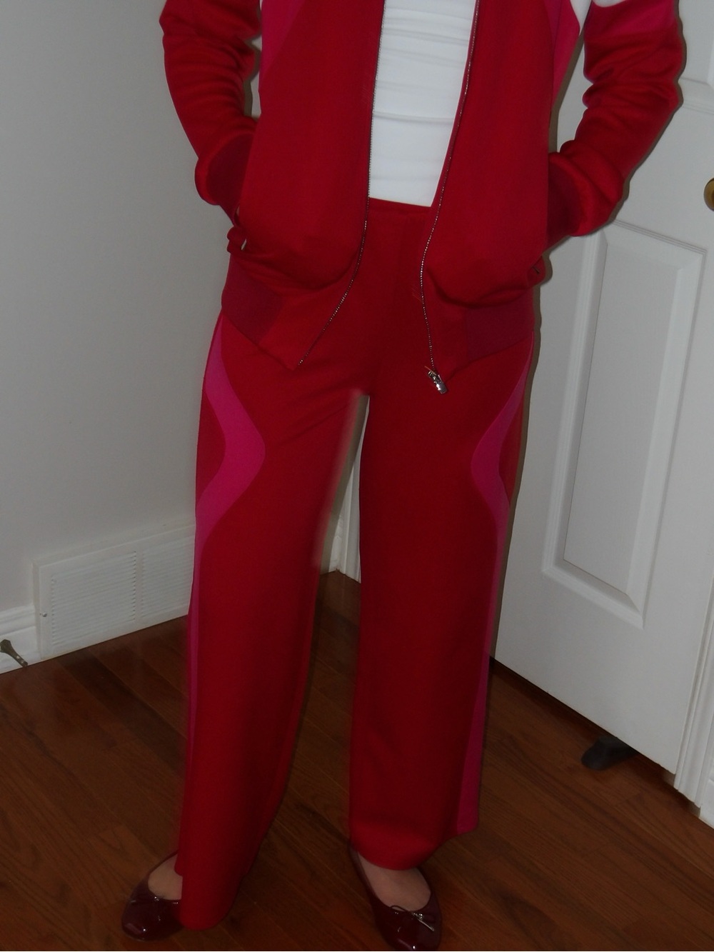 Maje Red and Pink Zip-Front Track Jumpsuit - Picture 10 of 10